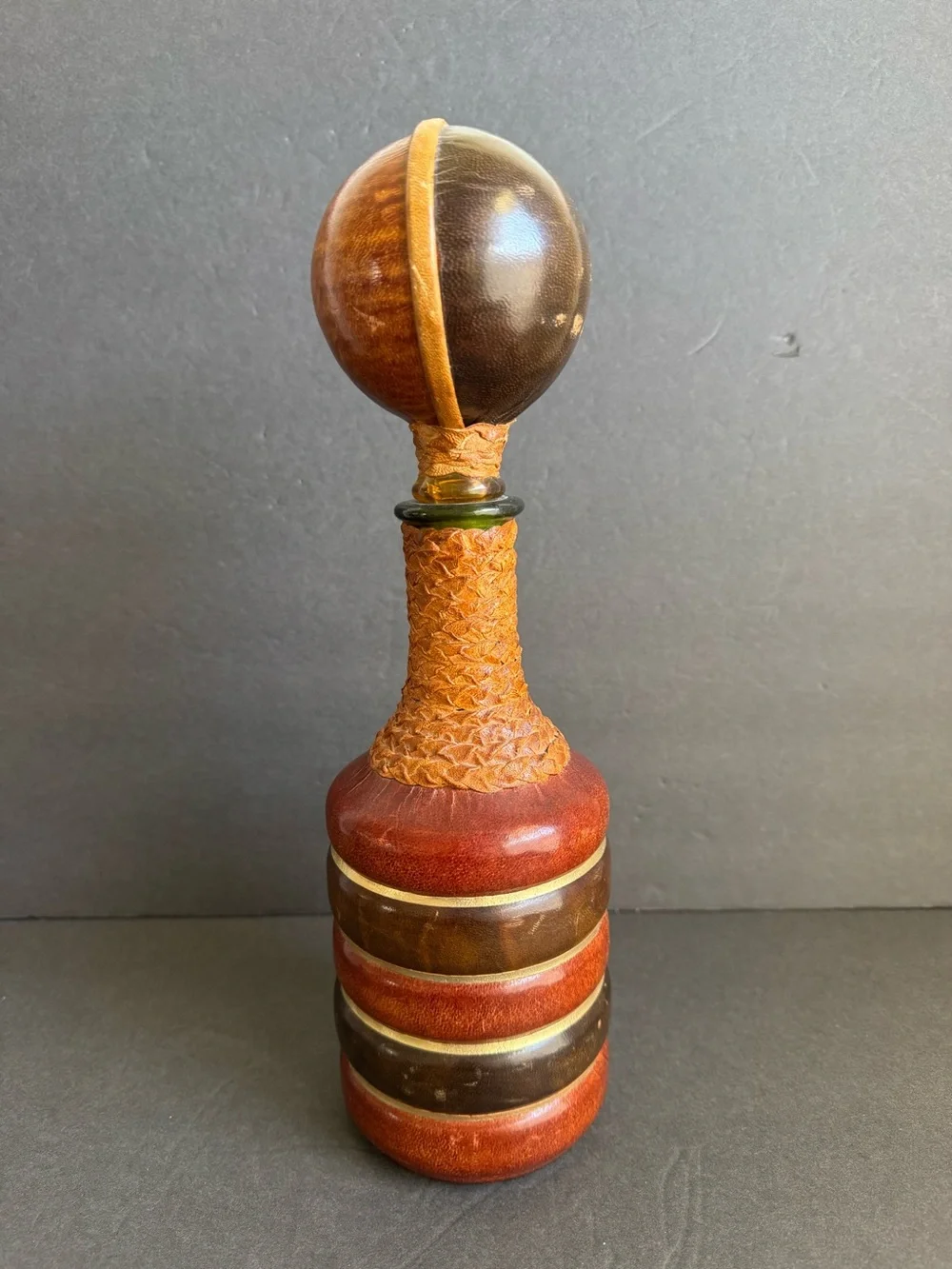 Vintage Italian Leather Wrapped Decanter Mid Century Modern Made In Italy 14